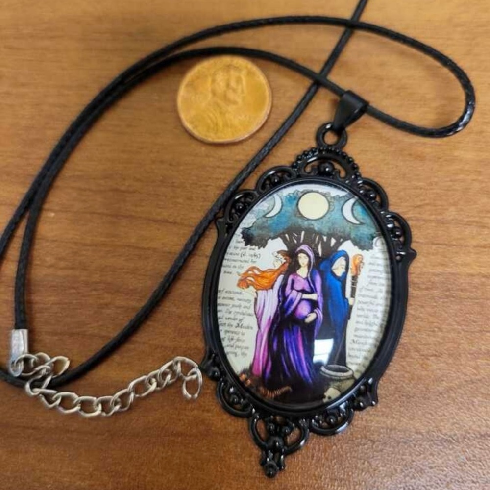 “Maiden, Mother, Crone” Hecate Triple Moon Greek Goddess Magic Cameo Necklace - Picture 13 of 13